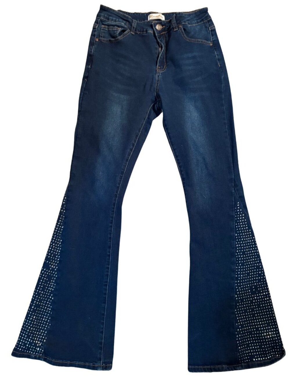 Y2K Western Bamboo Flare Jeans Size 6 Small Studded Rhinestone Bell Bottom